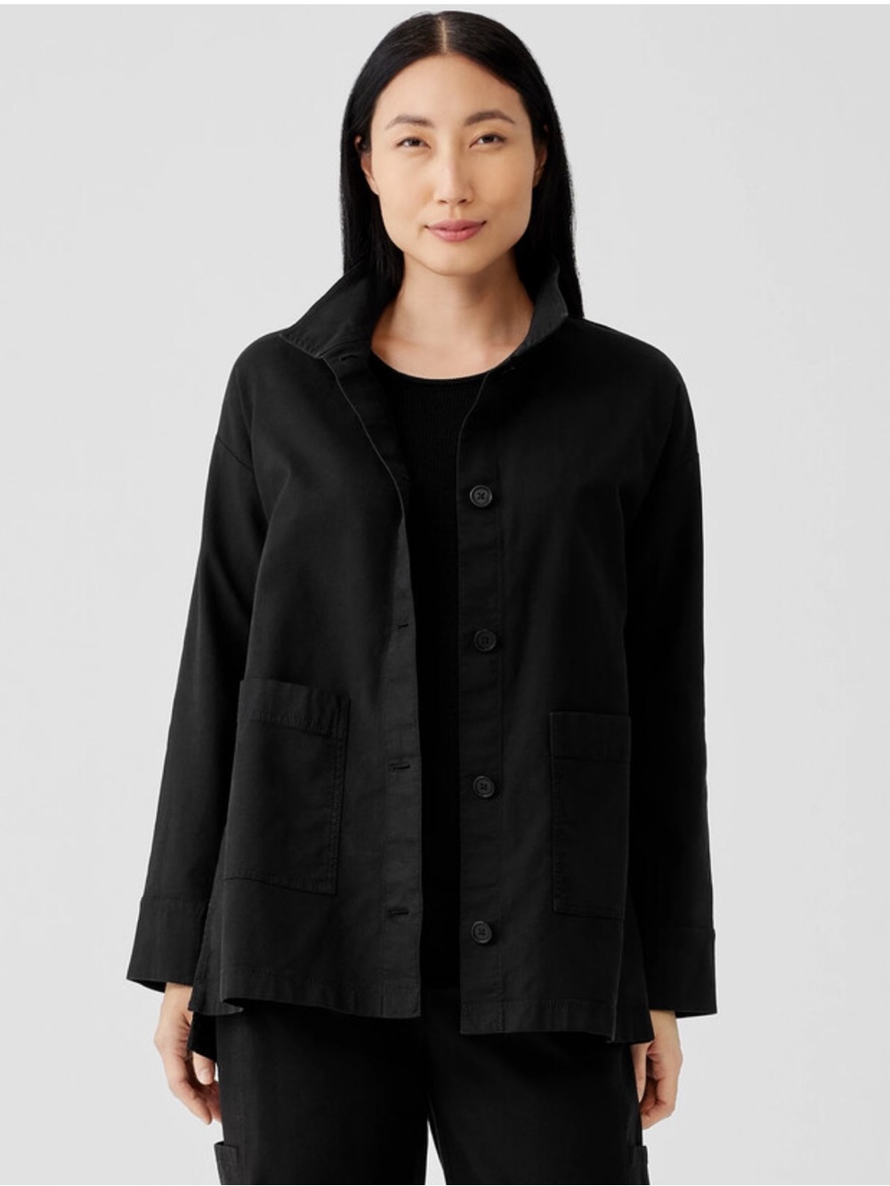 Eileen Fisher Cotton Hemp Stretch Stand Collar Jacket - Picture 2 of 12